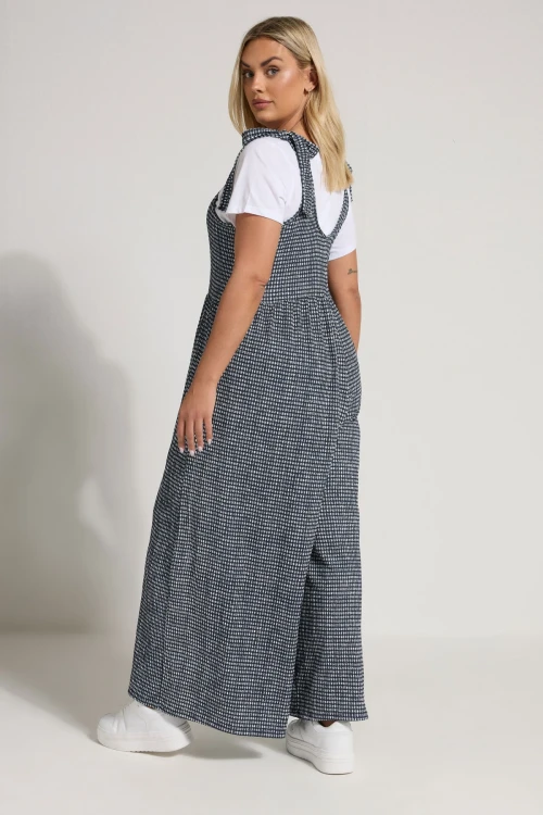 Büyük Beden Bol Paça Askıları Bağlamalı Kare Desenli Maxi Tulum 160362