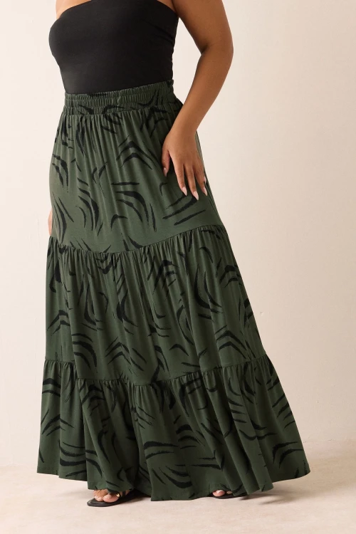 Büyük Beden Bürümcük Kumaş Çiçek Desenli Beli Lastikli Etek 304236