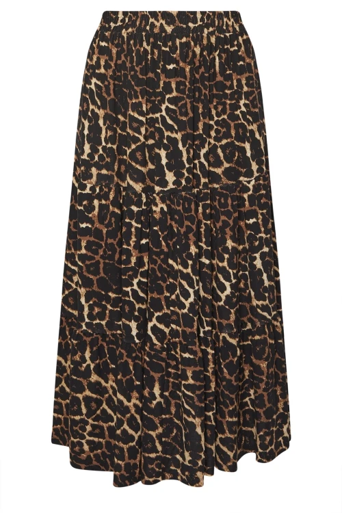 Büyük Beden Bürümcük Kumaş Leopar Desenli Beli Lastikli Etek 304237