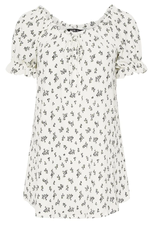 Büyük Beden Çiçek Desenli Bürümcük Kumaş Kare Yaka Kolları Fırfırlı Bluz 322661