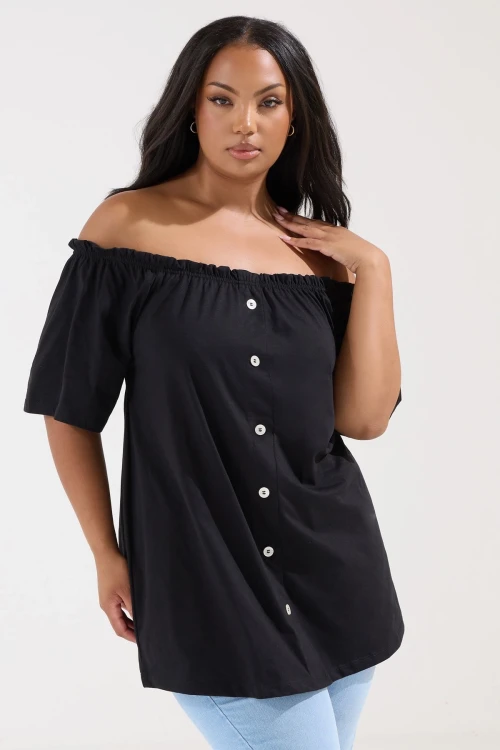 Büyük Beden Düşük Omuz Düğme Detaylı Straplez Bluz 322704