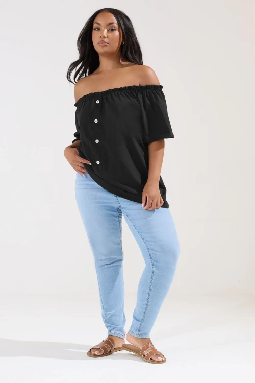 Büyük Beden Düşük Omuz Düğme Detaylı Straplez Bluz 322704