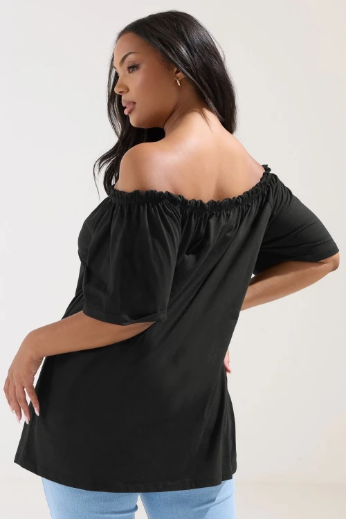 Büyük Beden Düşük Omuz Düğme Detaylı Straplez Bluz 322704