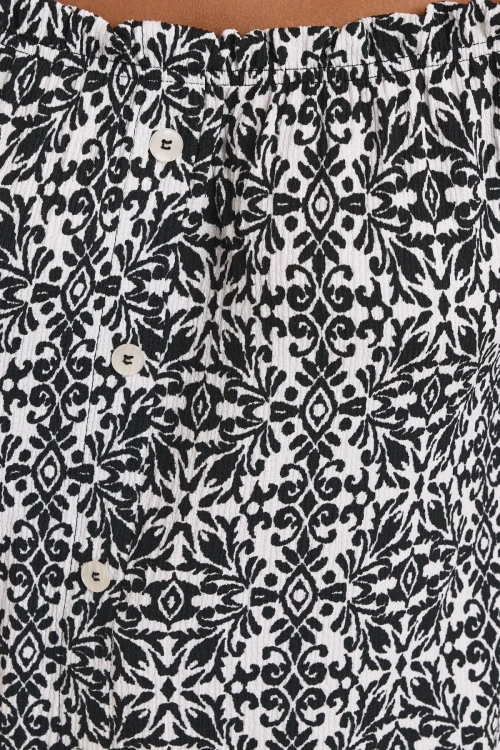 Büyük Beden Düşük Omuzlu Kısa Kollu Düğme Detaylı Desenli Bluz 322679