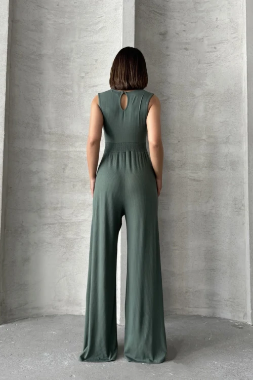 Büyük Beden Fitilli Kumaştan Beli Lastikli Sırt Detaylı Paçası Uzun Tulum 198140