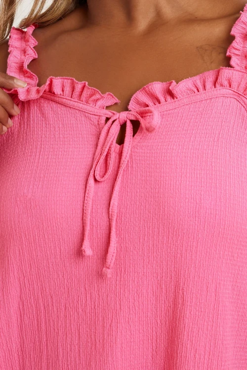 Büyük Beden Geniş Yaka Fırfır Askılı Kol Önü Bağlamalı Bluz 322689