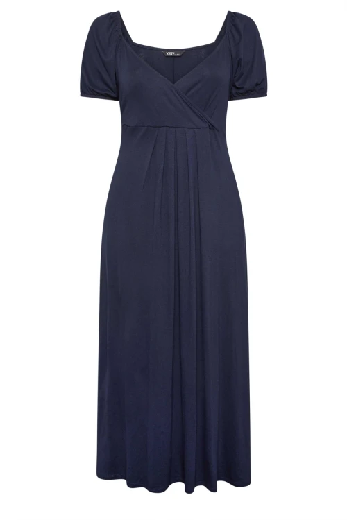 Büyük Beden Göğüs Dekolteki V Yaka Beli Lastikli Maxi Elbise 302970