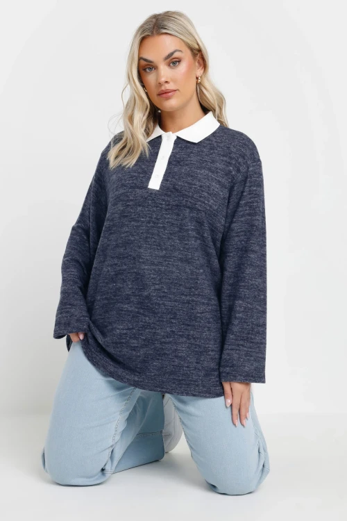 Büyük Beden Gömlek Yaka Uzun Kollu Yumuşak Dokulu Kazak 285043