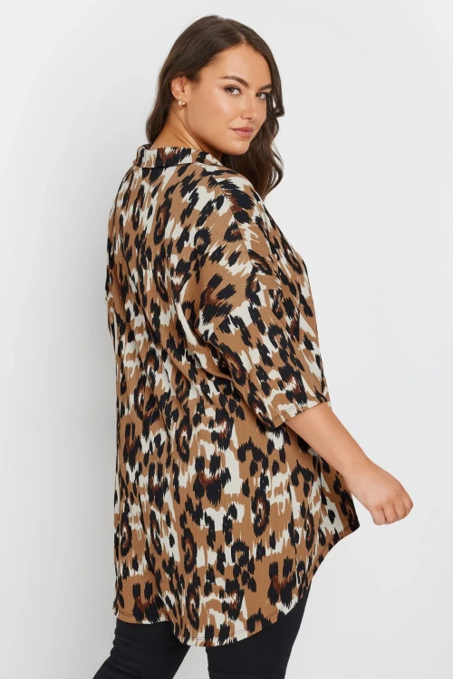 Büyük Beden Gömlek Yaka Yarım Kollu Asimetrik Etek Kesim Uzun Bluz 303633