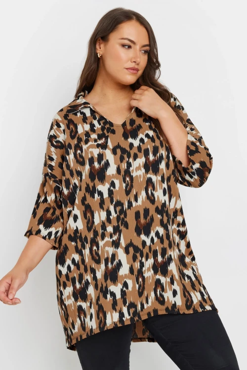 Büyük Beden Gömlek Yaka Yarım Kollu Asimetrik Etek Kesim Uzun Bluz 303633