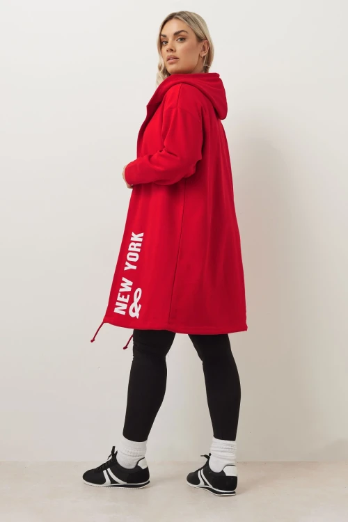 Büyük Beden Kapüşonlu Uzun Kollu Yazı Baskılı Cepsiz Hırka 303982