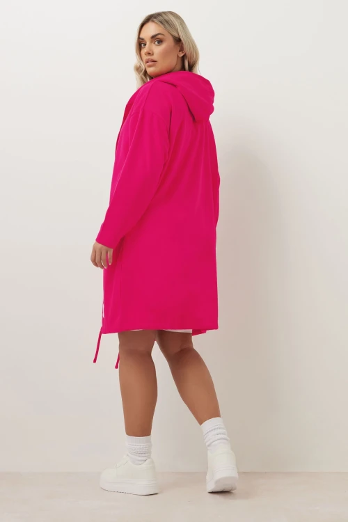 Büyük Beden Kapüşonlu Uzun Kollu Yazı Baskılı Cepsiz Hırka 303983