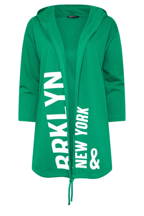 Büyük Beden Kapüşonlu Uzun Kollu Yazı Baskılı Cepsiz Hırka 303984