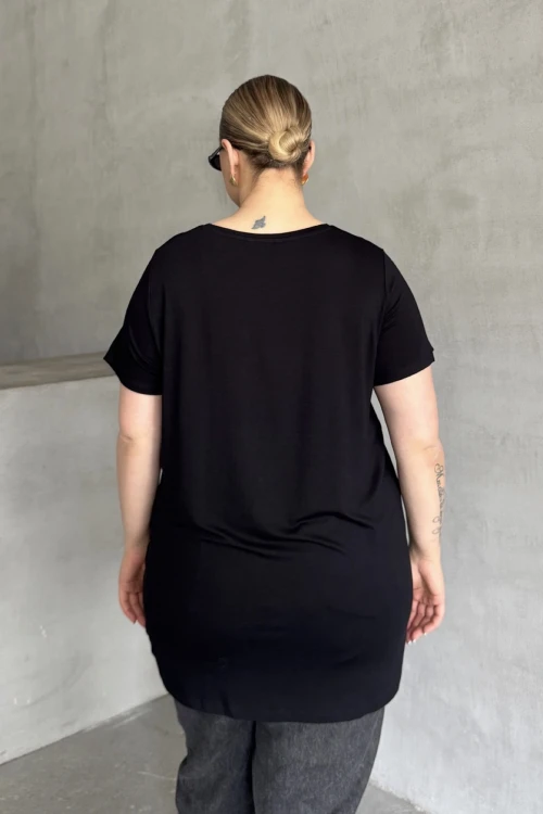 Büyük Beden Kelebek Baskılı Parlak Simli T-shirt 302275