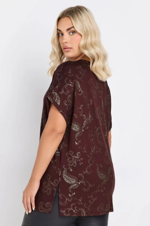 Büyük Beden Kısa Kollu Bisiklet Yaka Metalik Desenli Bluz 303666