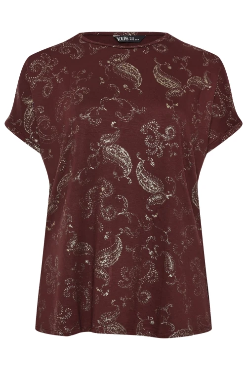 Büyük Beden Kısa Kollu Bisiklet Yaka Metalik Desenli Bluz 303666