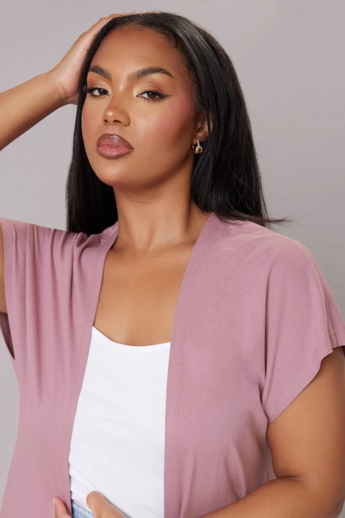 Büyük Beden Kısa Kollu Önü Kapamasız İnce Hırka 322645