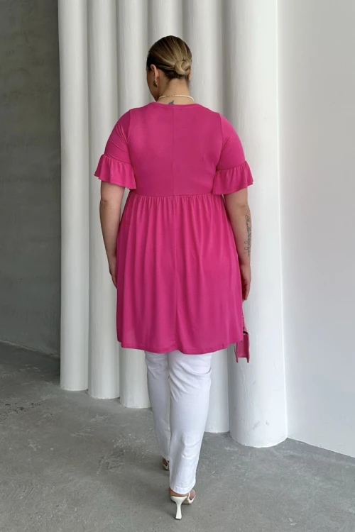 Büyük Beden Kol Detaylı Beli Lastikli Pileli Tunik T-shirt T41