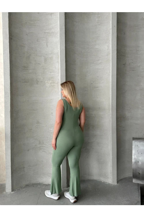 Büyük Beden Sıfır Kol İspanyol Paça Kapamasız Esnek Tulum 224983