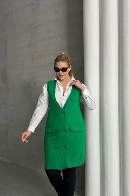 Büyük Beden Sıfır Kol Önü Düğmeli Cep Görünümlü Hırka 300860