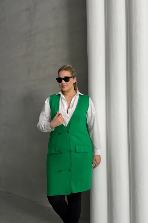 Büyük Beden Sıfır Kol Önü Düğmeli Cep Görünümlü Hırka 300860