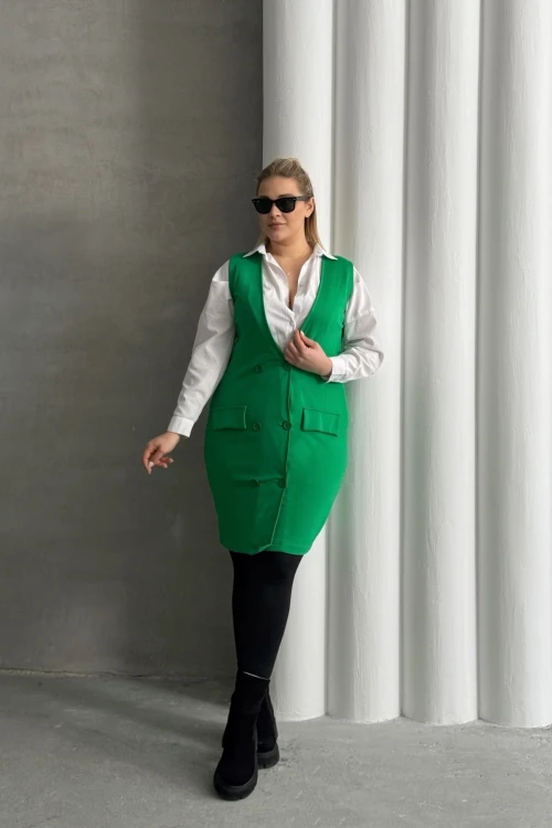 Büyük Beden Sıfır Kol Önü Düğmeli Cep Görünümlü Hırka 300860