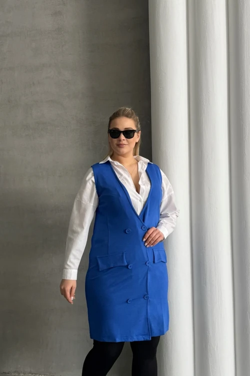 Büyük Beden Sıfır Kol Önü Düğmeli Cep Görünümlü Hırka 300862