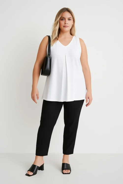 Büyük Beden Sıfır Kol V Yaka Eteği Bollaşan Basic Bluz 191310