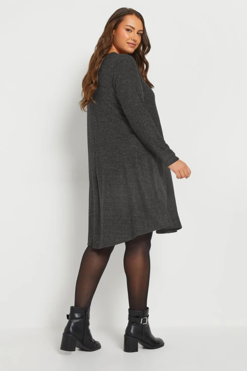 Büyük Beden Uzun Kol Bisiklet Yaka Eteği Bollaşan Cepli Elbise 270083