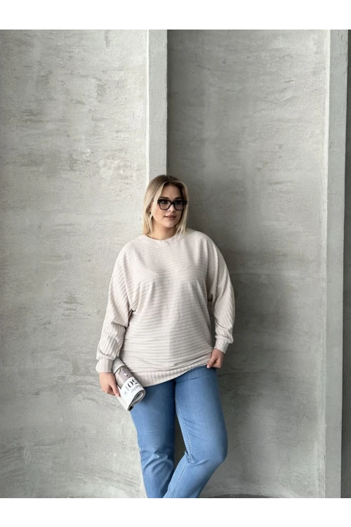 Büyük Beden Uzun Kollu Beli Lastikli Bisiklet Yaka Fitilli Kazak 615140