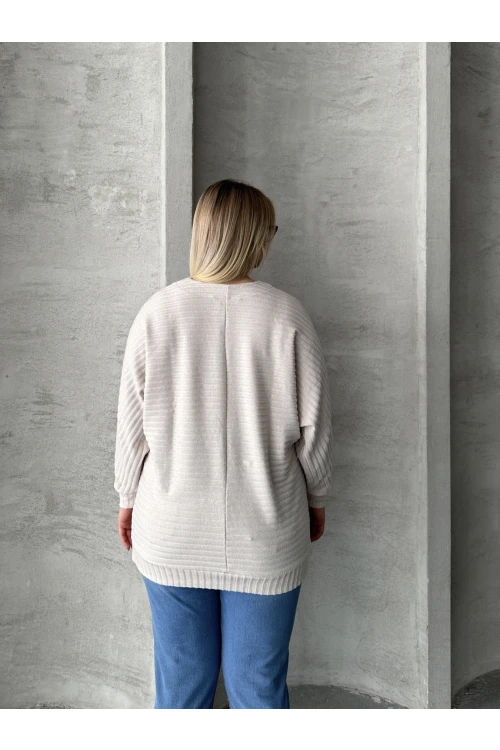 Büyük Beden Uzun Kollu Beli Lastikli Bisiklet Yaka Fitilli Kazak 615140