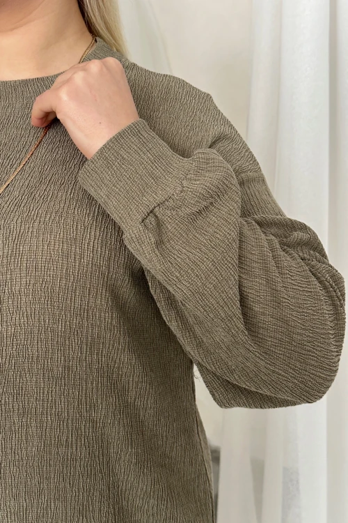 Büyük Beden Uzun Kollu Bisiklet Yaka Düz Kesim Elbise 100-190