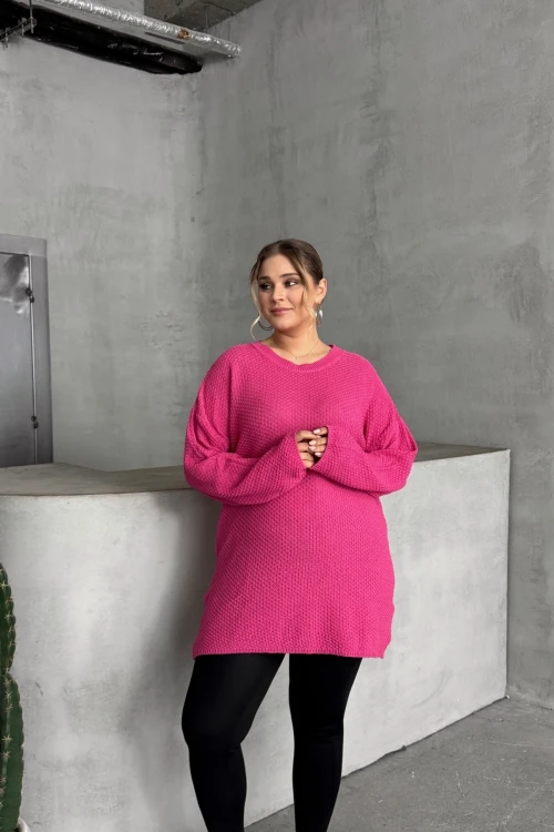 Büyük Beden Uzun Kollu Bisiklet Yaka İnce Triko Kazak 302140