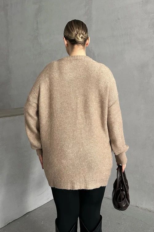 Büyük Beden Uzun Kollu Bisiklet Yaka Triko Kazak DG-05