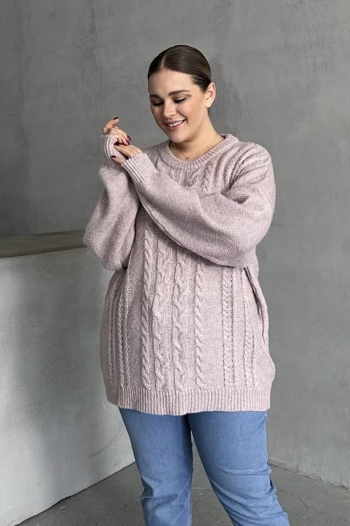 Büyük Beden Uzun Kollu Bisiklet Yaka Triko Kazak DG-05