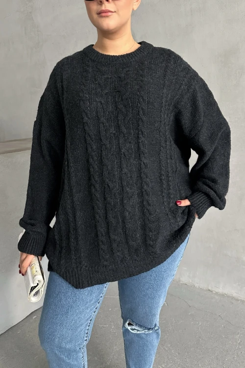 Büyük Beden Uzun Kollu Bisiklet Yaka Triko Kazak DG-05