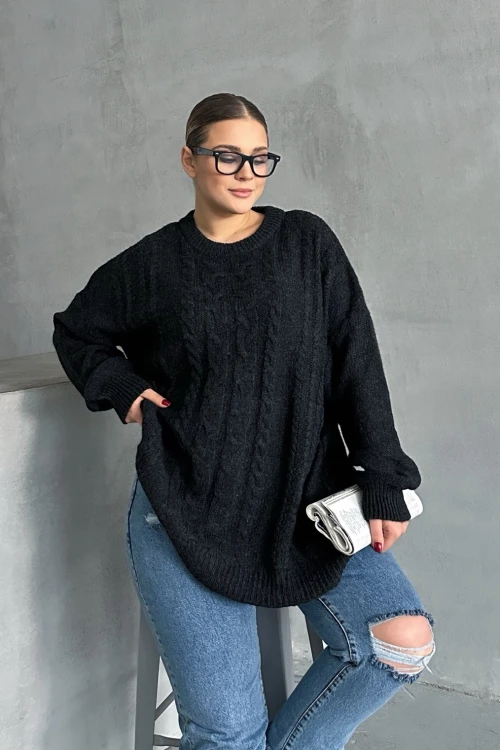 Büyük Beden Uzun Kollu Bisiklet Yaka Triko Kazak DG-05