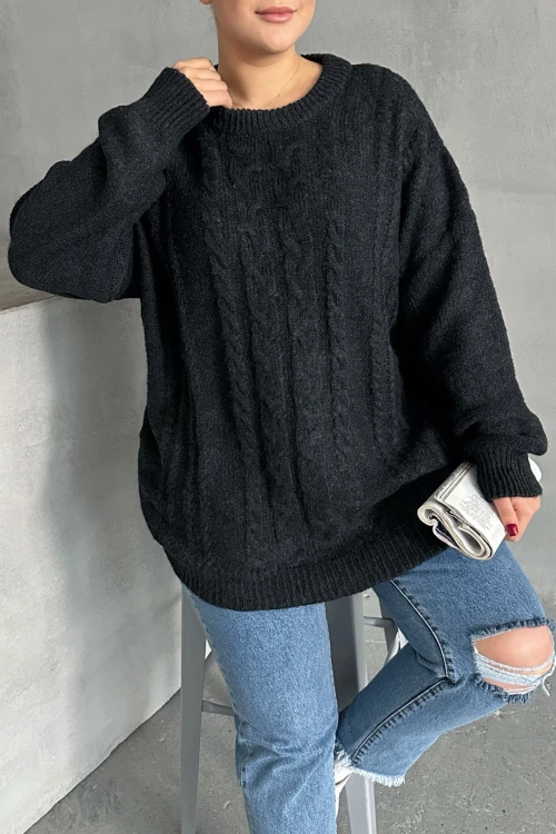 Büyük Beden Uzun Kollu Bisiklet Yaka Triko Kazak DG-05