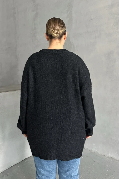 Büyük Beden Uzun Kollu Bisiklet Yaka Triko Kazak DG-05