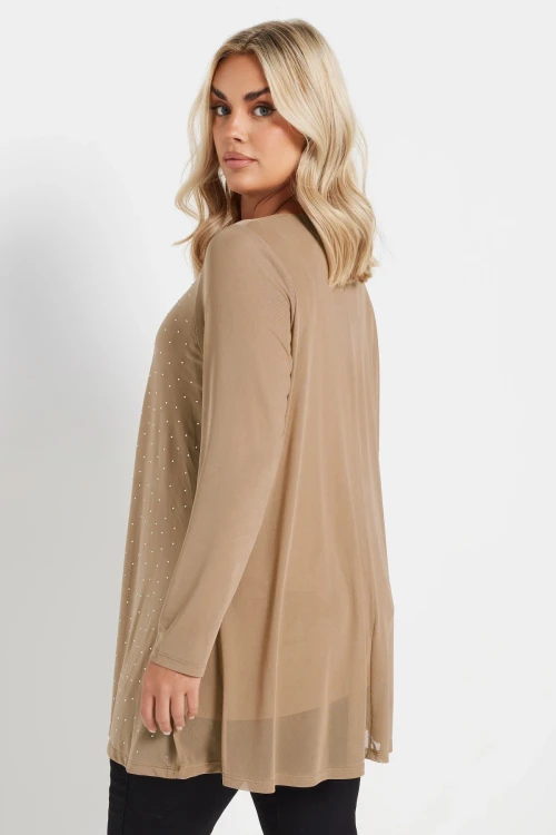 Büyük Beden Uzun Kollu İçi Astarlı Taş İşlemeli Bluz 303787