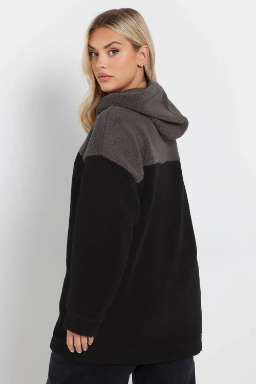 Büyük Beden Uzun Kollu Kapüşonlu ve Cepli Peluş Sweatshirt 303790