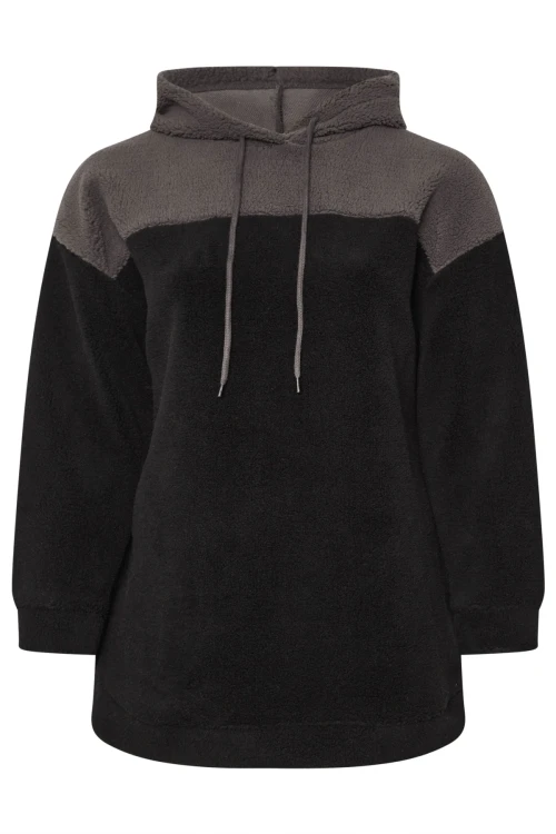 Büyük Beden Uzun Kollu Kapüşonlu ve Cepli Peluş Sweatshirt 303790