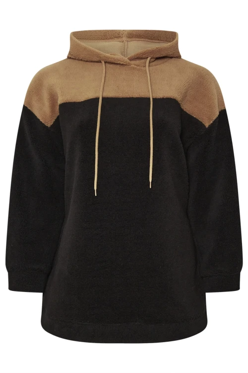 Büyük Beden Uzun Kollu Kapüşonlu ve Cepli Peluş Sweatshirt 303796