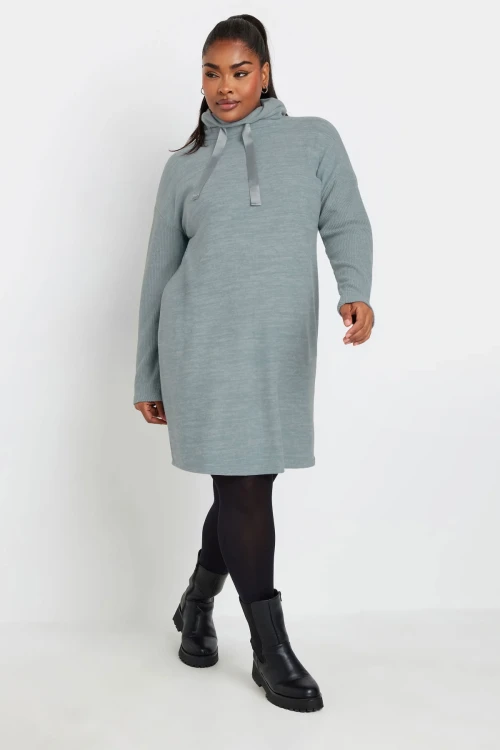 Büyük Beden Uzun Kollu Kapüşonlu Yumuşak Dokulu Sweatshirt Elbise 303590