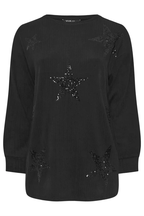 Büyük Beden Uzun Kollu Payet İşlemeli Bisiklet Yaka Sweatshirt 303789