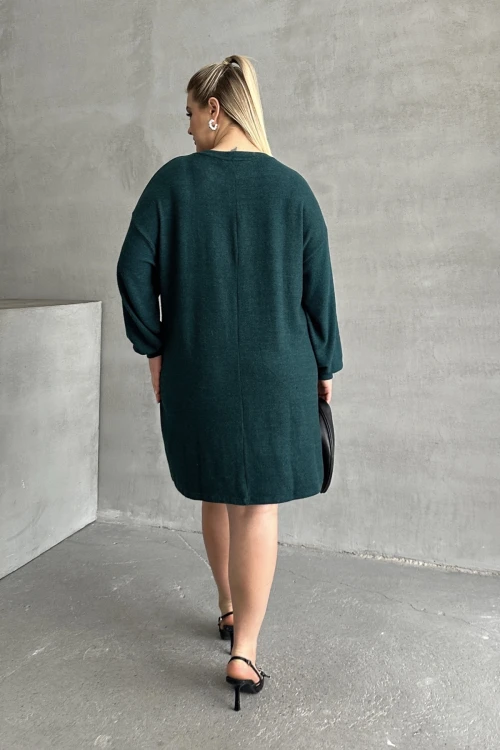 Büyük Beden Uzun Kollu Yumuşak Dokulu Taş İşlemeli Triko Elbise 285040