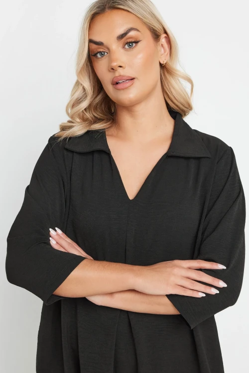 Büyük Beden V Gömlek Yaka Yarım Kollu Salaş Bluz 303922