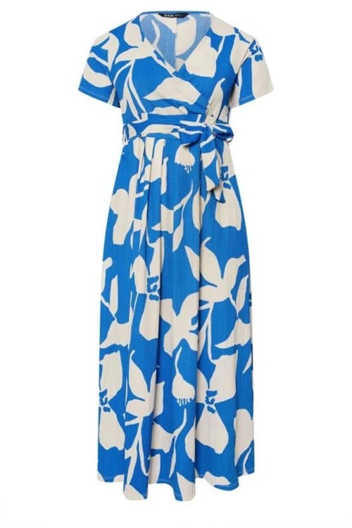 Büyük Beden V Yaka Çiçek Desenli Bürümcük Kumaş Elbise 304072