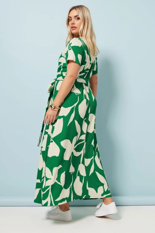 Büyük Beden V Yaka Çiçek Desenli Bürümcük Kumaş Elbise 304074