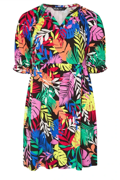 Büyük Beden V Yaka Çiçek Desenli Mini Elbise 304070